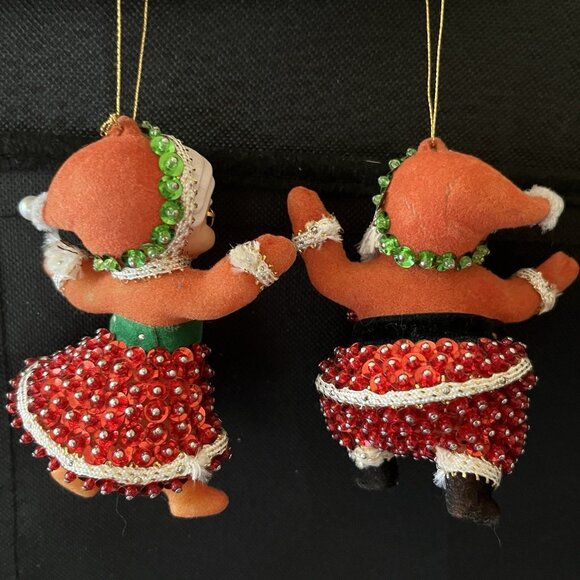 Vtg 1974 Walco Mr & Mrs Santa Claus Sequin Beaded Push Pin Ornaments Flocked MCM - Picture 3 of 16